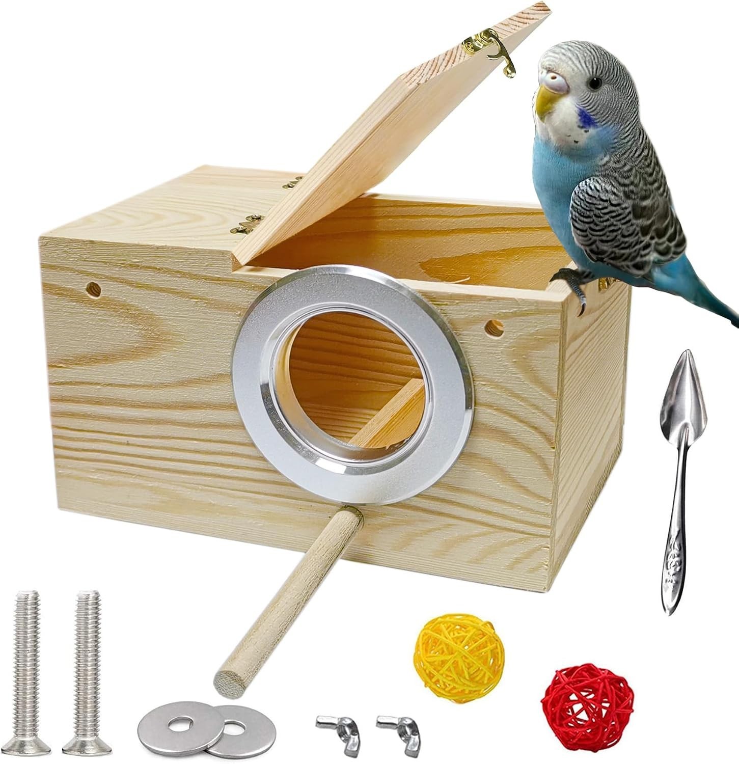 Bird Nest, Parakeet Nest Box, Bird Breeding Box with Perch,