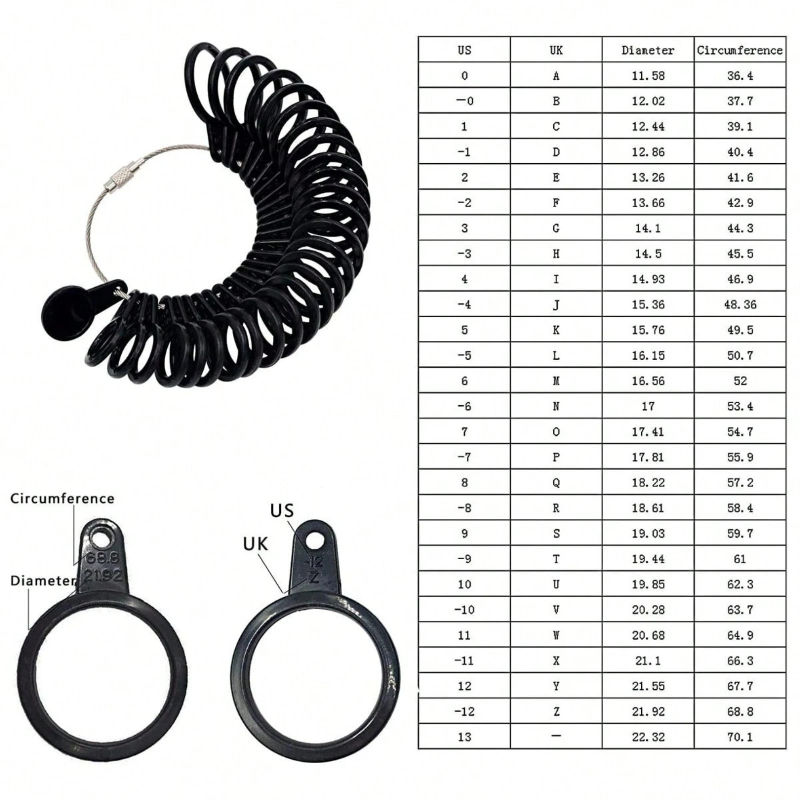 Ring Sizer Tools Adjustable Plastic Finger Measuring Gauge Accurate Sizes Kit