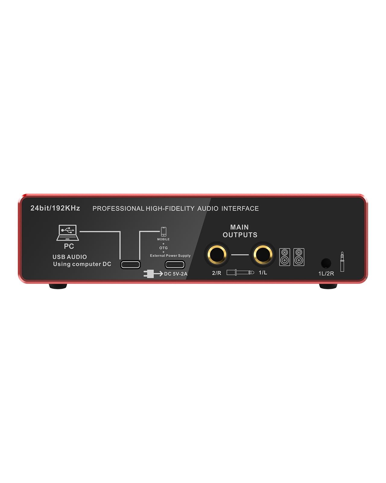 Audio Interface, 2X2 24-bit/192kHz Interface for High-Fidelity, Studio Quality