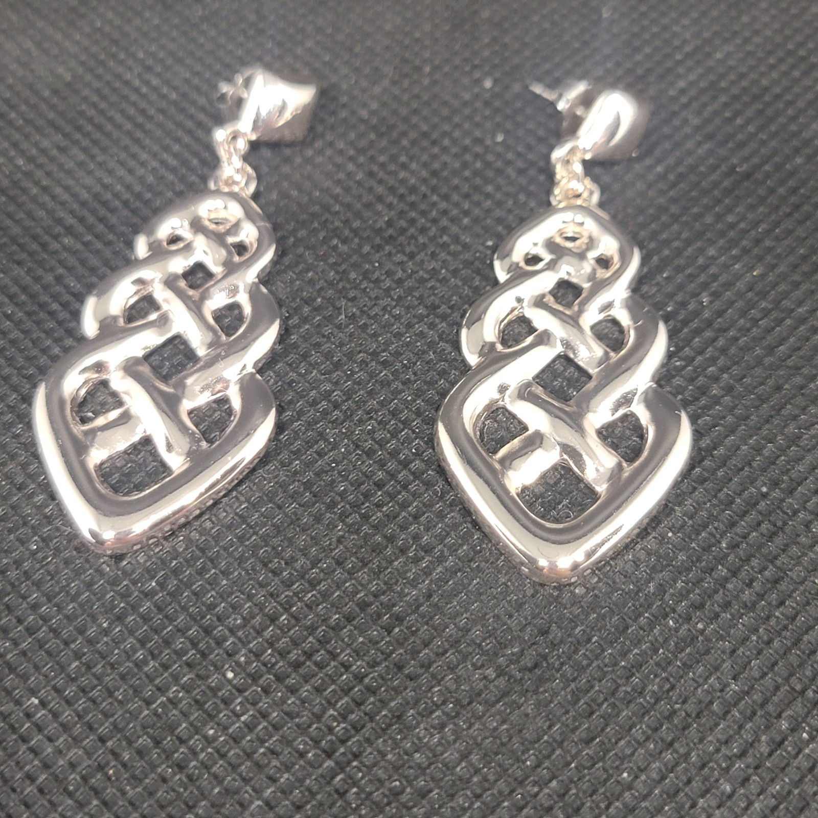 Vintage Silver Tone Dangle Drop Earrings Openwork Geometric