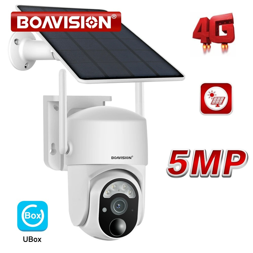 BOAVISION 5MP 4G LTE Cellular Security Camera Outdoor Solar Camera with SIM Card
