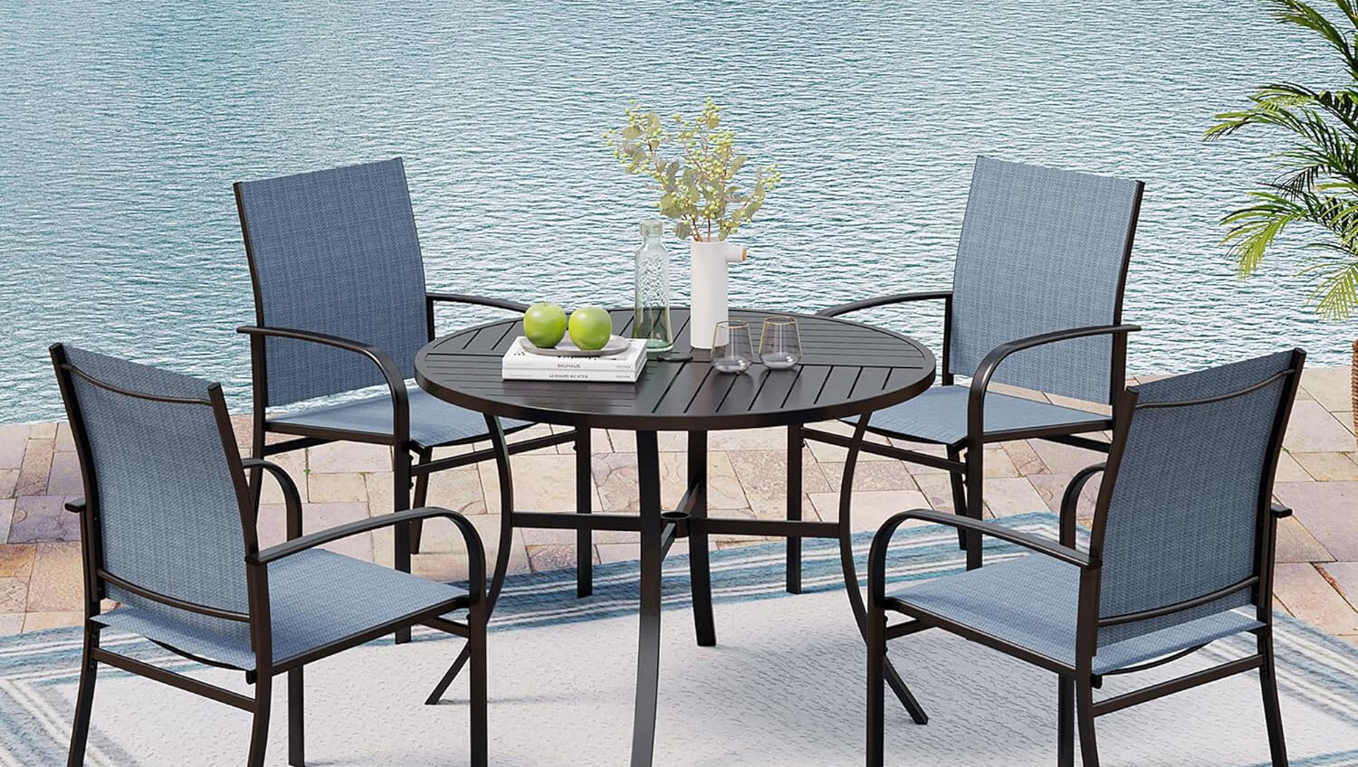 4 Pieces Patio Chairs Outdoor Dining Chair Garden Furniture Armchairs Blue