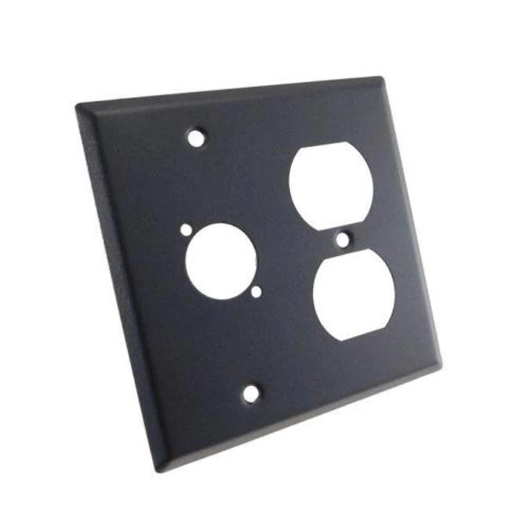 NEW ProCraft Black Stainless Steel 2 Gang Wall Plate/ AC Duplex 1 XLR "D" Style