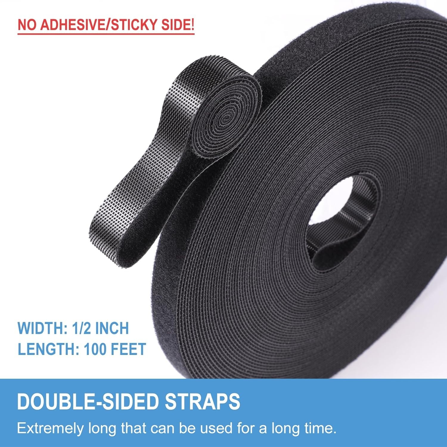 1/2In X 100Ft Hook and Loop Roll | Double-Sided Strips, Self-Gripping Straps | R