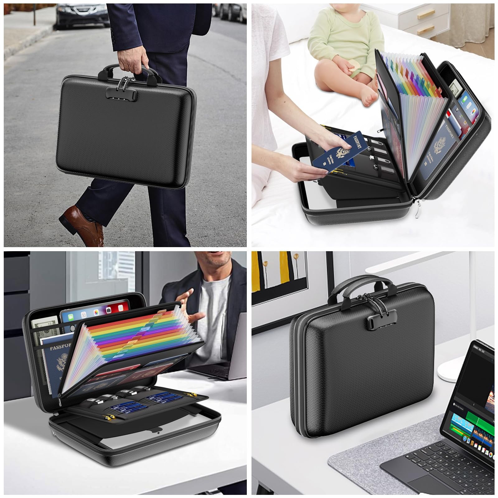 Fireproof File Organizer with Lock, Hard-Shell Case Fireproof Document Box wi...