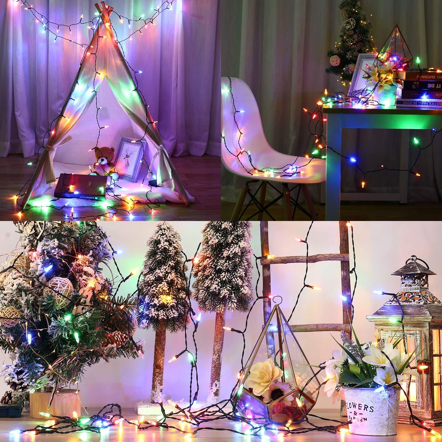 Christmas Lights Multicolor 2 Pack 17.94ft 50 Led Christmas String Lights Batter