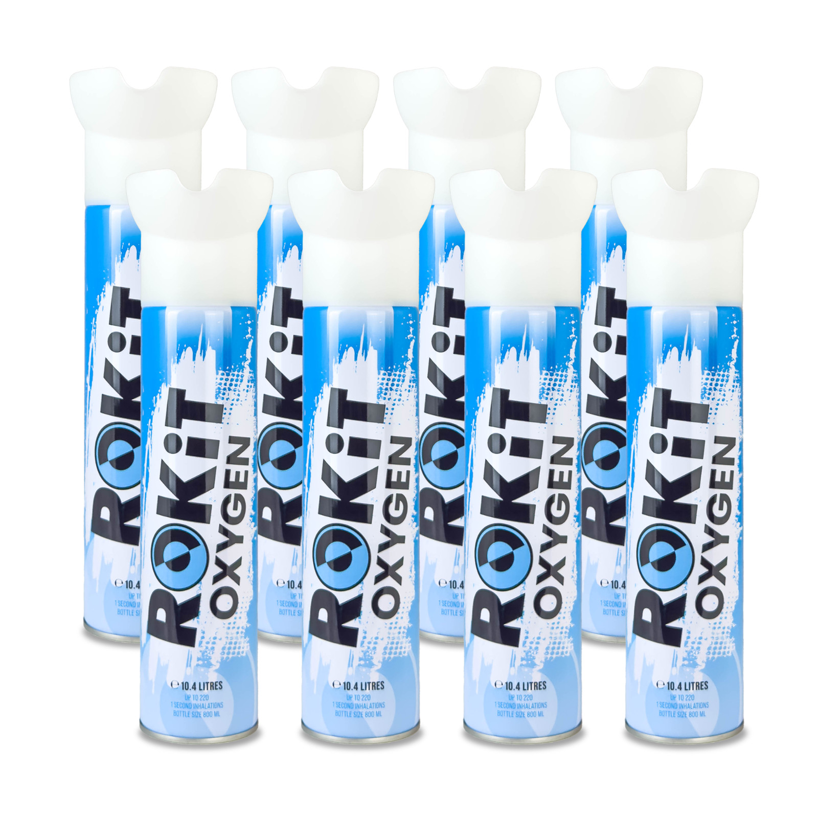 8 Pack: Portable Oxygen Can 10.4L ROKiT Oxygen Canister for Energy, Travel