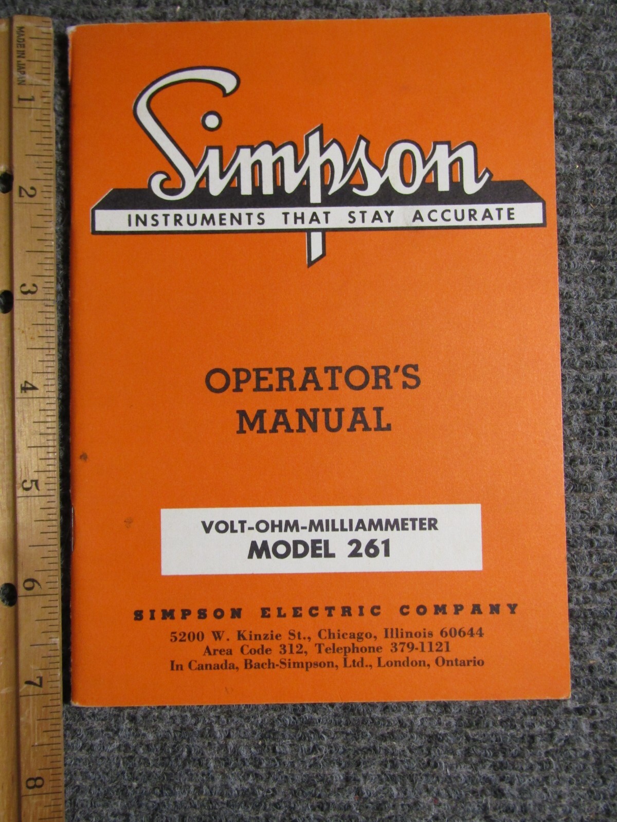 Simpson V.O.M Model 261 Operator's Manual ~ c. 1963 ~ Original