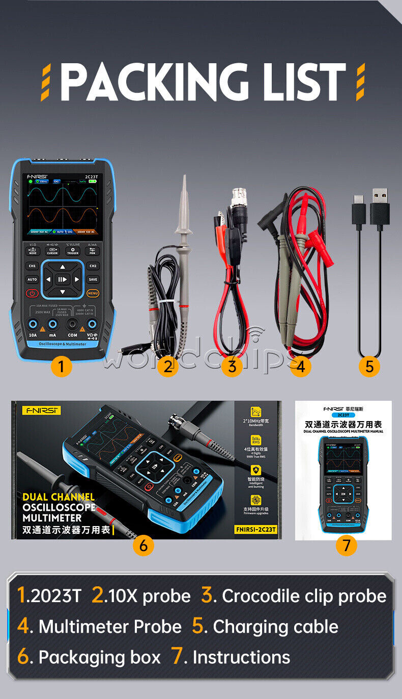 FNIRSI 2C23T Handheld Digital Oscilloscope Multimeter+Function Signal Generator
