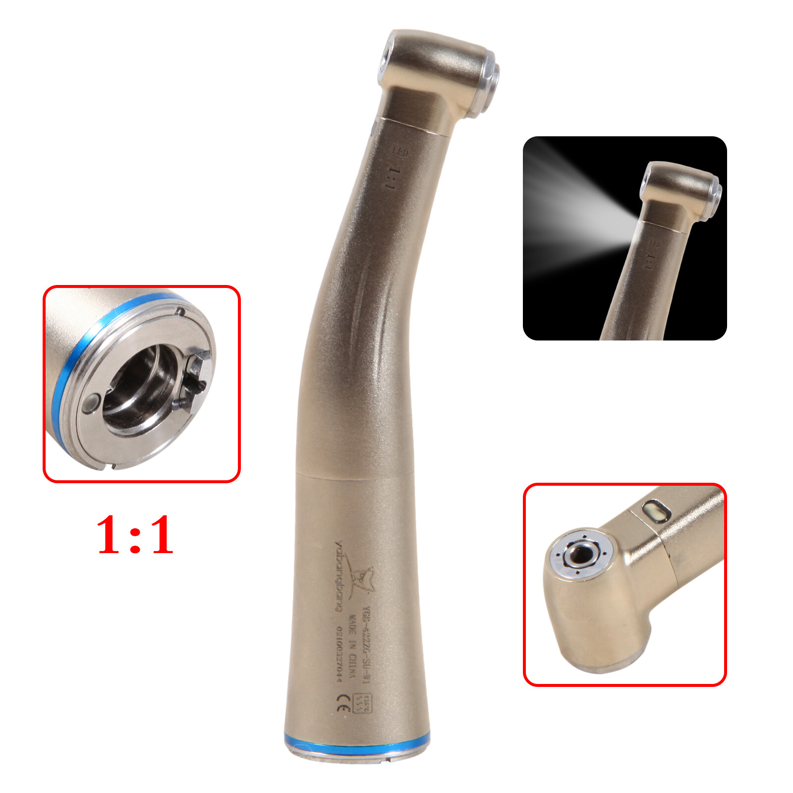 Dental 1:1 LED Fiber Optic Contra Angle Handpiece Fit NSK E-type Internal YQ