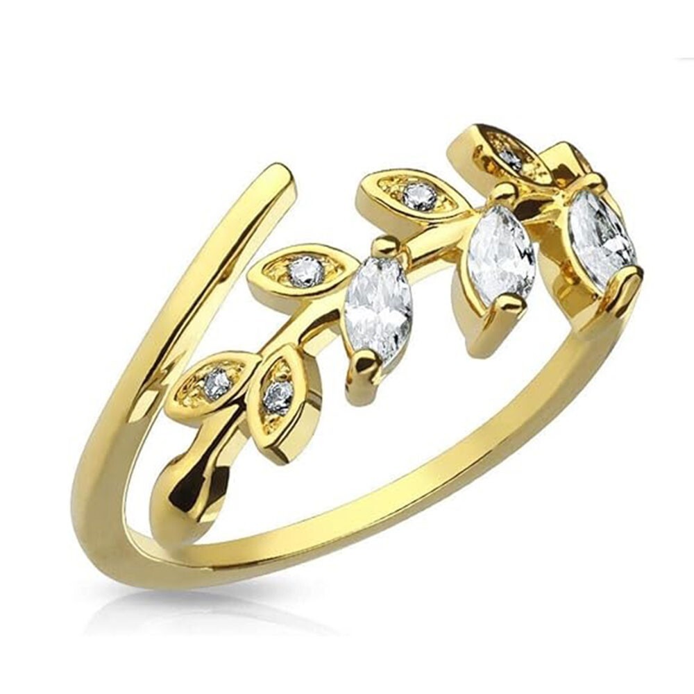 Simulated Diamond 14K Yellow Gold Over Leaf Leaves Vine Adjustable Toe/Midi Ring