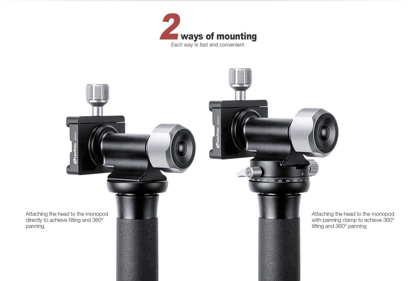 Leofoto MPG-01 Monopod Head Side Mount | 360° Panning / Arca