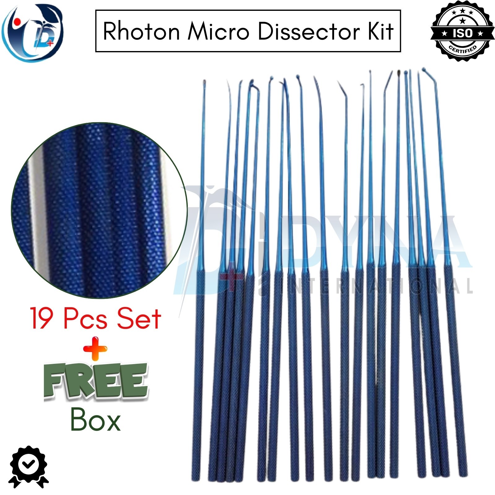 Rhoton Micro Dissector 19 Pcs Set Titanium Coated + Premium Stainless Steel Box
