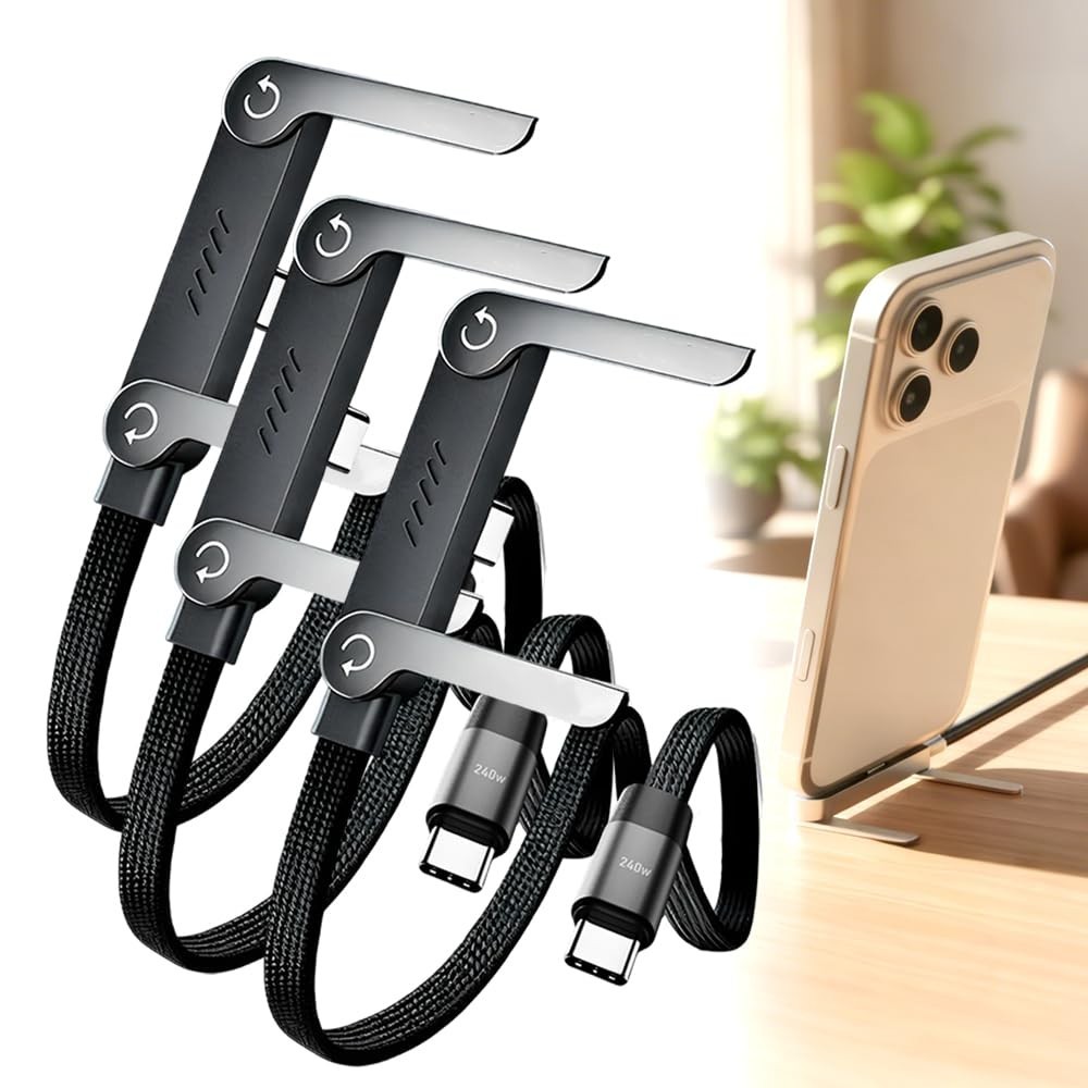 2-in-1 Invisible Holder Charger Cable–240W Fast Charging Cord with Phone Stand
