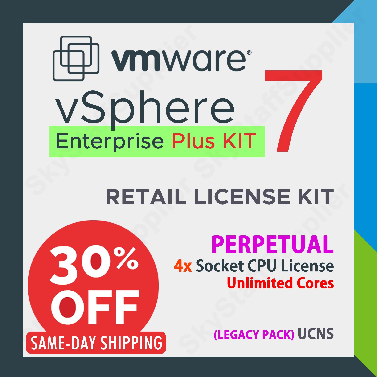 VMware vSphere 7 ENTERPRISE Plus, 6 CPU Perpetual License, Legacy RT, UCNS, NEW