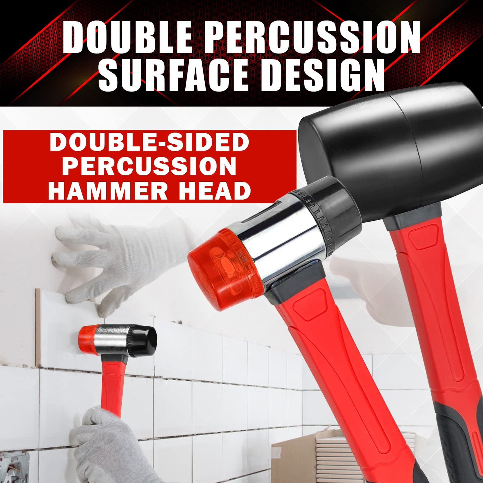 YIYITOOLS 2Pcs Hammer Set, 16oz Rubber Mallet & 40mm Double-Faced Soft Mallet...