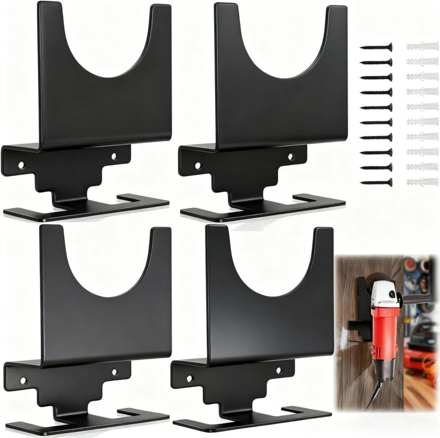 4 Pack Angle Grinder Holder, Wall Mount Bracket for 5 inch Grinder, Polisher