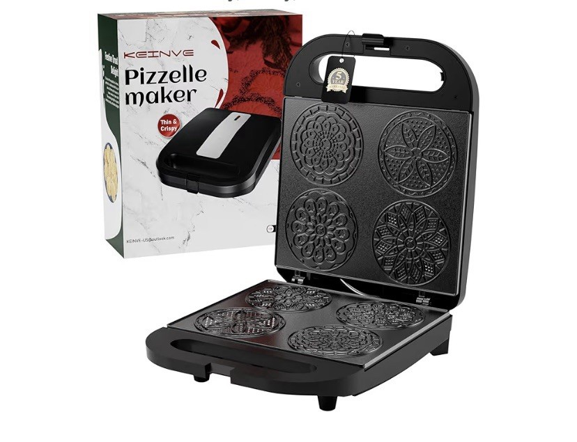 Pizzelle Maker Machine Non Stick Electric Cookie Maker, 4-4” Cookies New In Box