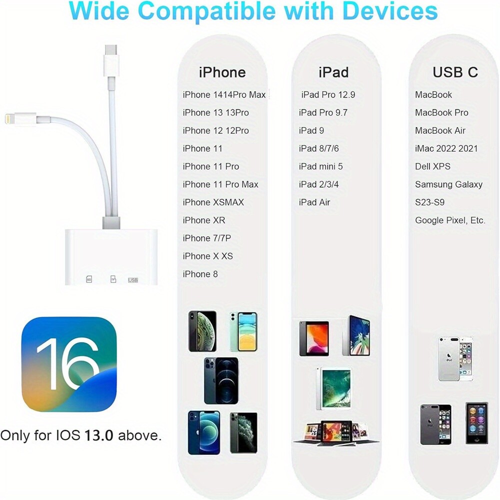 ⚡4 in 1 IOS/Type C USB OTG Adapter SD/TF Card Reader For iPhone/Android Phone/PC