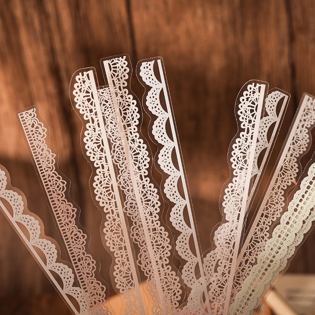 Obujopal 40 Pcs Transparent Lace PET Stickers for Scrapbooking Junk Brown
