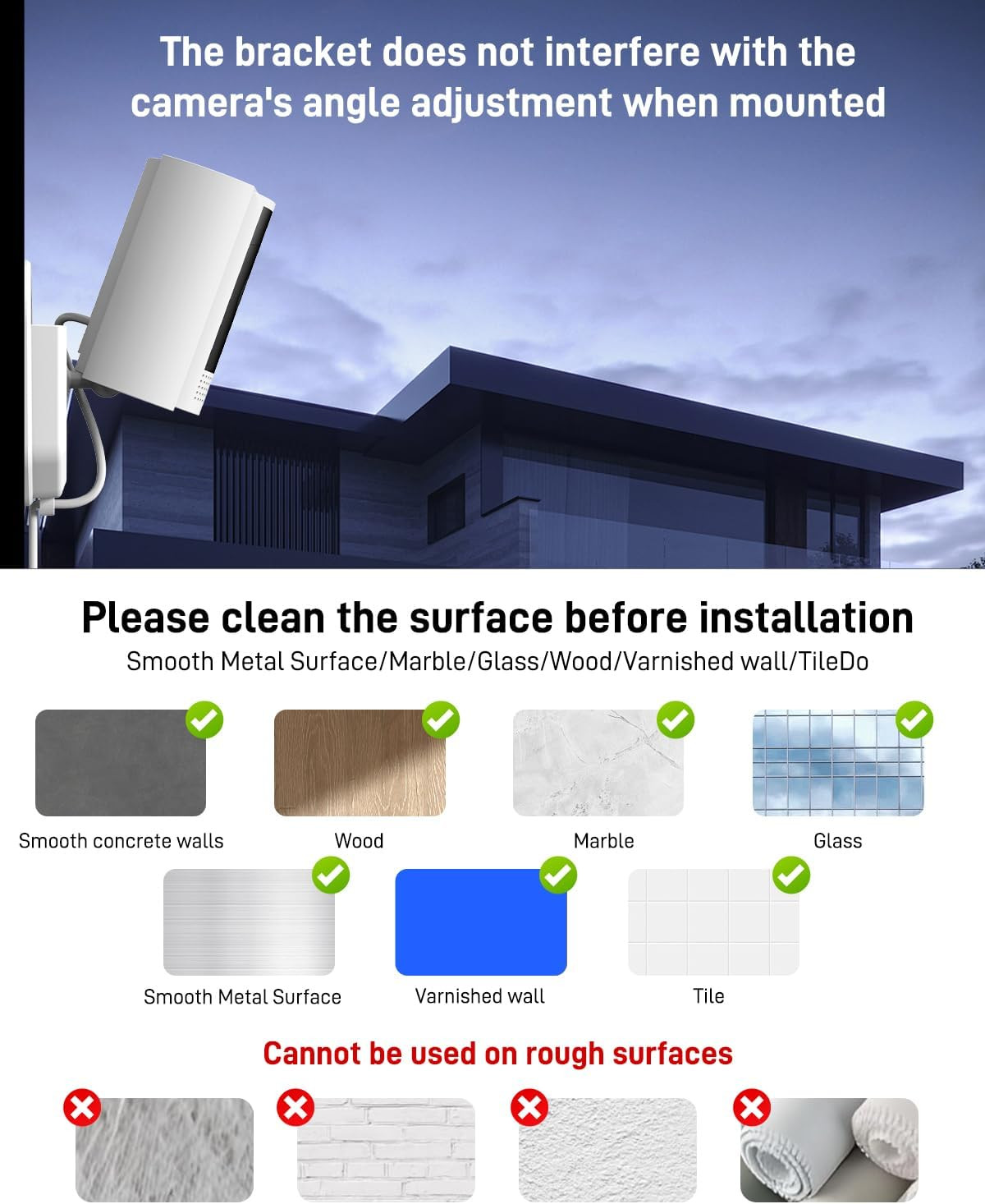 No Drill Ring Indoor Cam Plus Adhesive Wall Mount Bracket, Strong Durable Adhesi