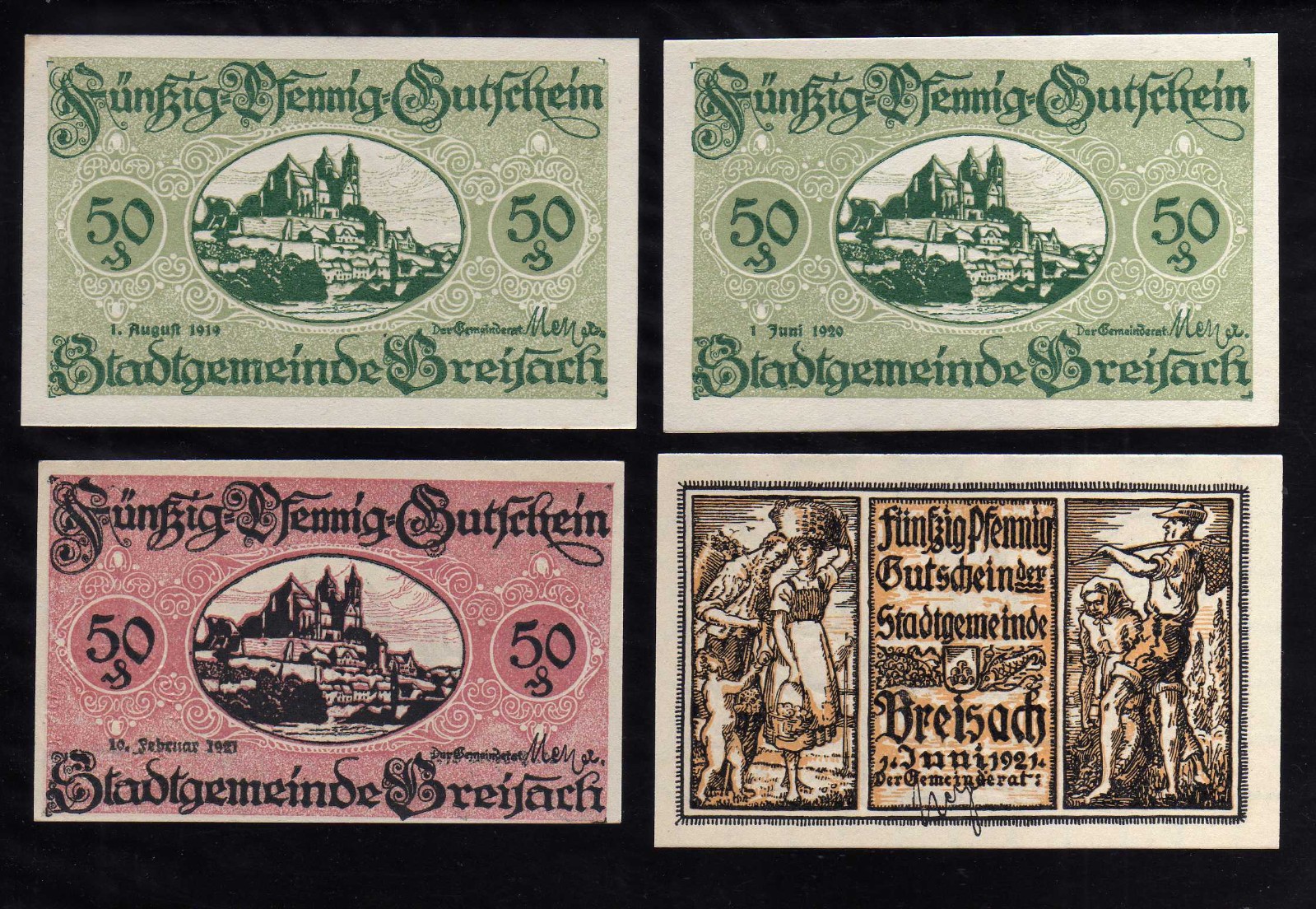BREISACH  ( 1919-1920-1921 )  - GERMANY NOTGELD -   4 x 50  PFENNIG