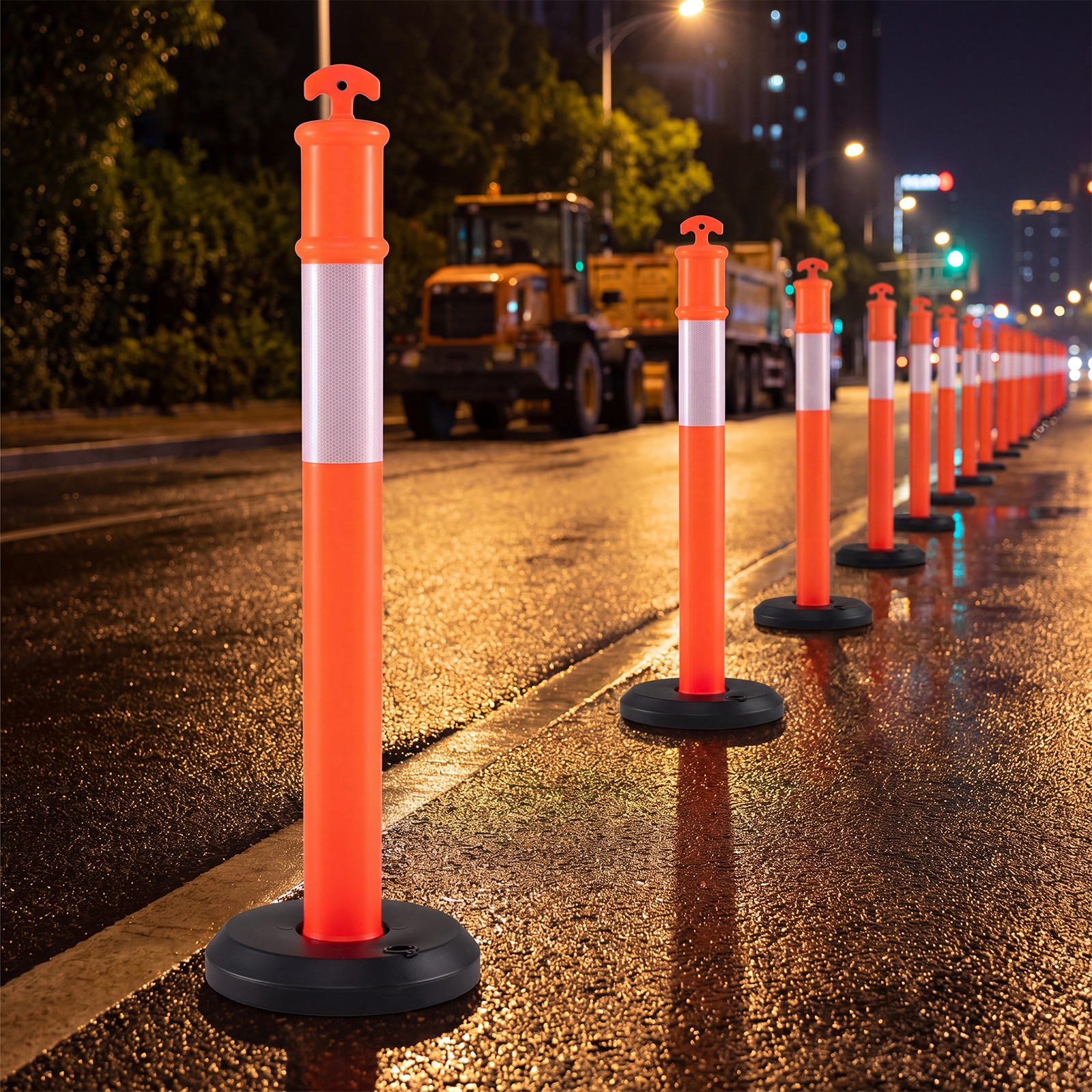 3 Pack Traffic Delineator Posts with Fillable Base,45 Inch Delineator Post Cones
