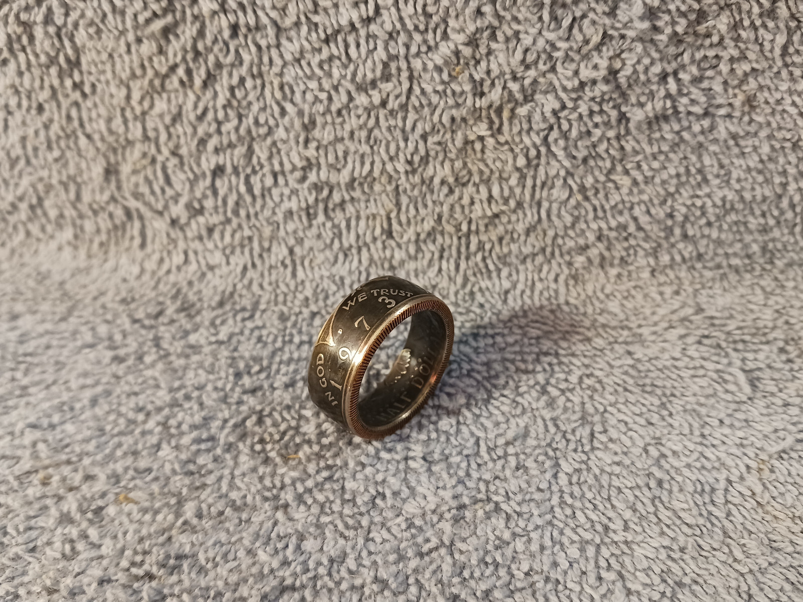 1973 Kennedy Half Dollars  size 9 -1/2 coin ring  handmade mixed metals (A)