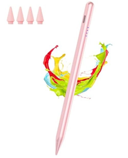 Stylus Pen for iPad 2018-2026,  2X Fast Charge for Apple Pencil with Palm Pink