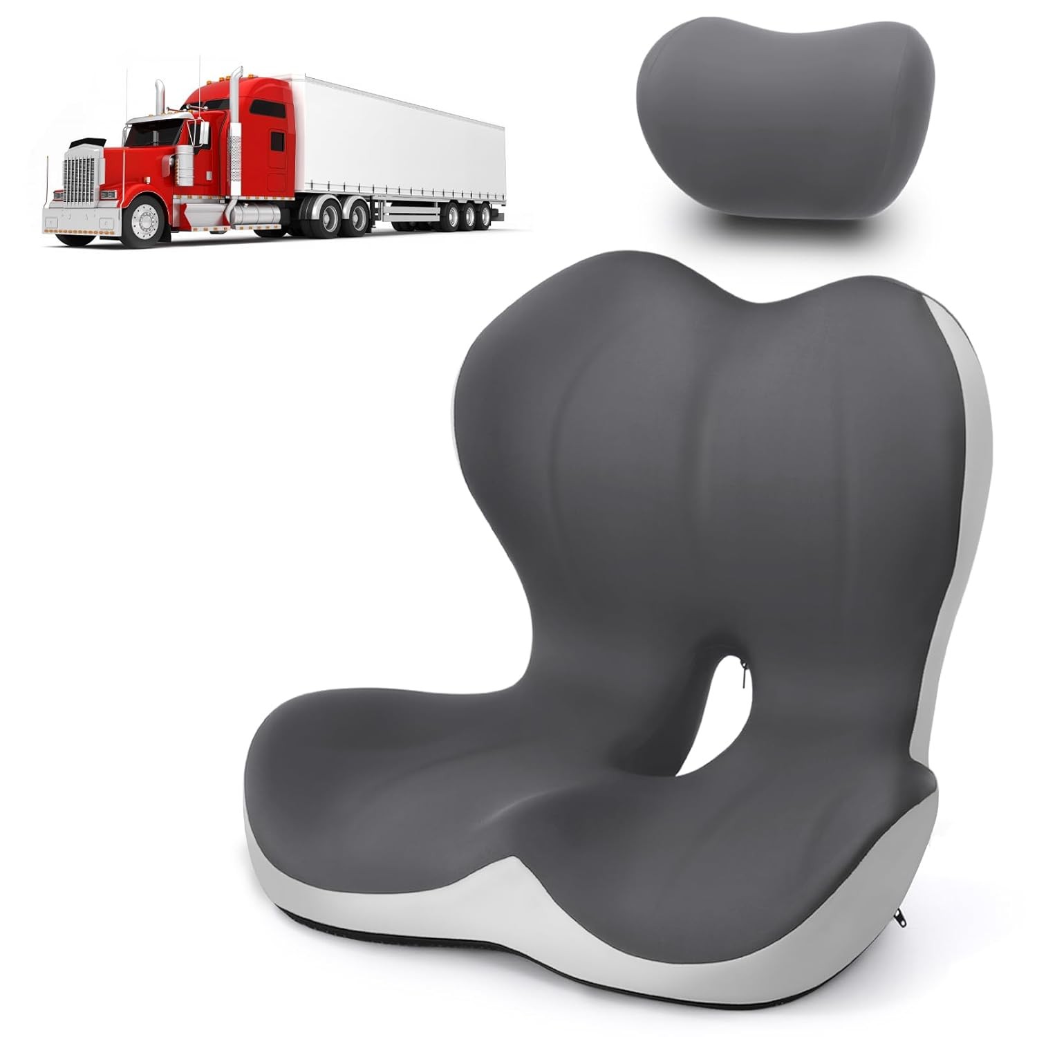 Truck Seat Cushion & Headrest 2-in-1 Set Truck Driver Lumbar Support Car