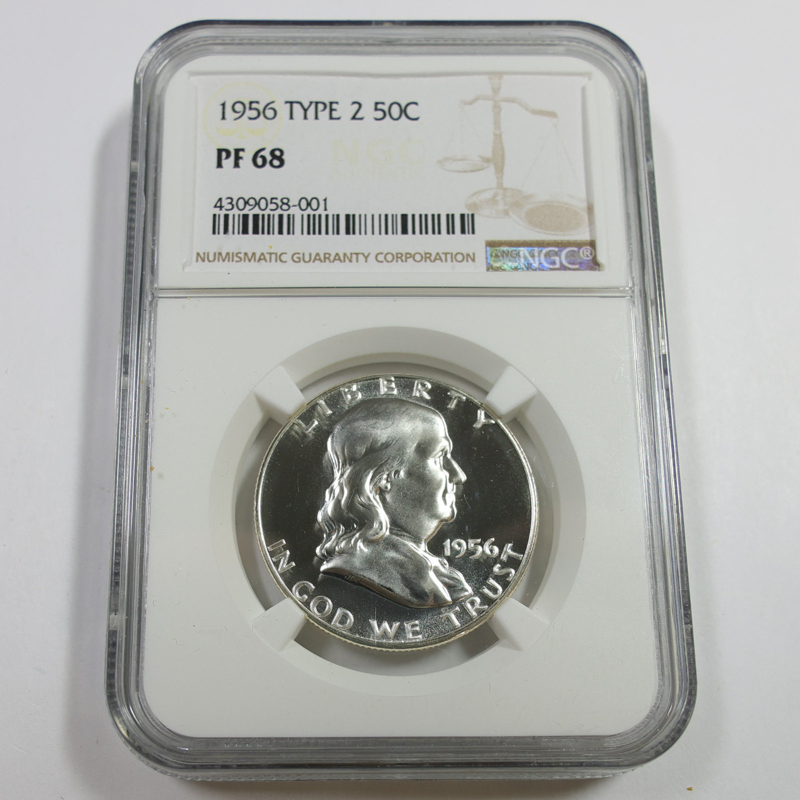 1956 P NGC PF68 Type 2 - Silver Ben Franklin Half Dollar 50c US Coin #60282A