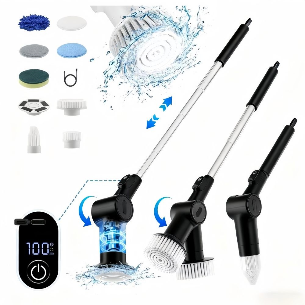 Electric Spin Scrubber Cordless Powerful Scrub Brush for Cleaning Bathroom Black