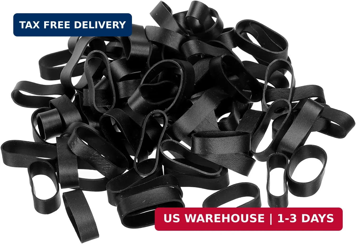 Silicone Rubber Bands Cable Ties 50pcs Non-slip 1" Flat Black for Cord Wrapping,