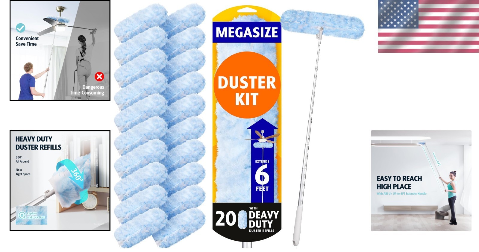 20 Refills for Swiffer Duster, Extendable Handle