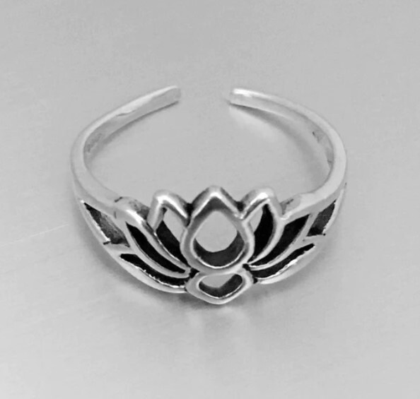 CHRISTMAS GIFT 4 WOMEN'S Solid Metal Adjustable Lotus Toe Ring 925 Silver