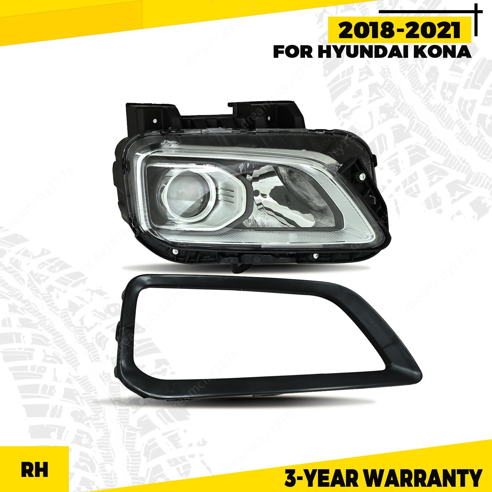 For 2018 2019 2020 2021 Hyundai Kona Halogen Headlight & Bezel Assembly Right RH
