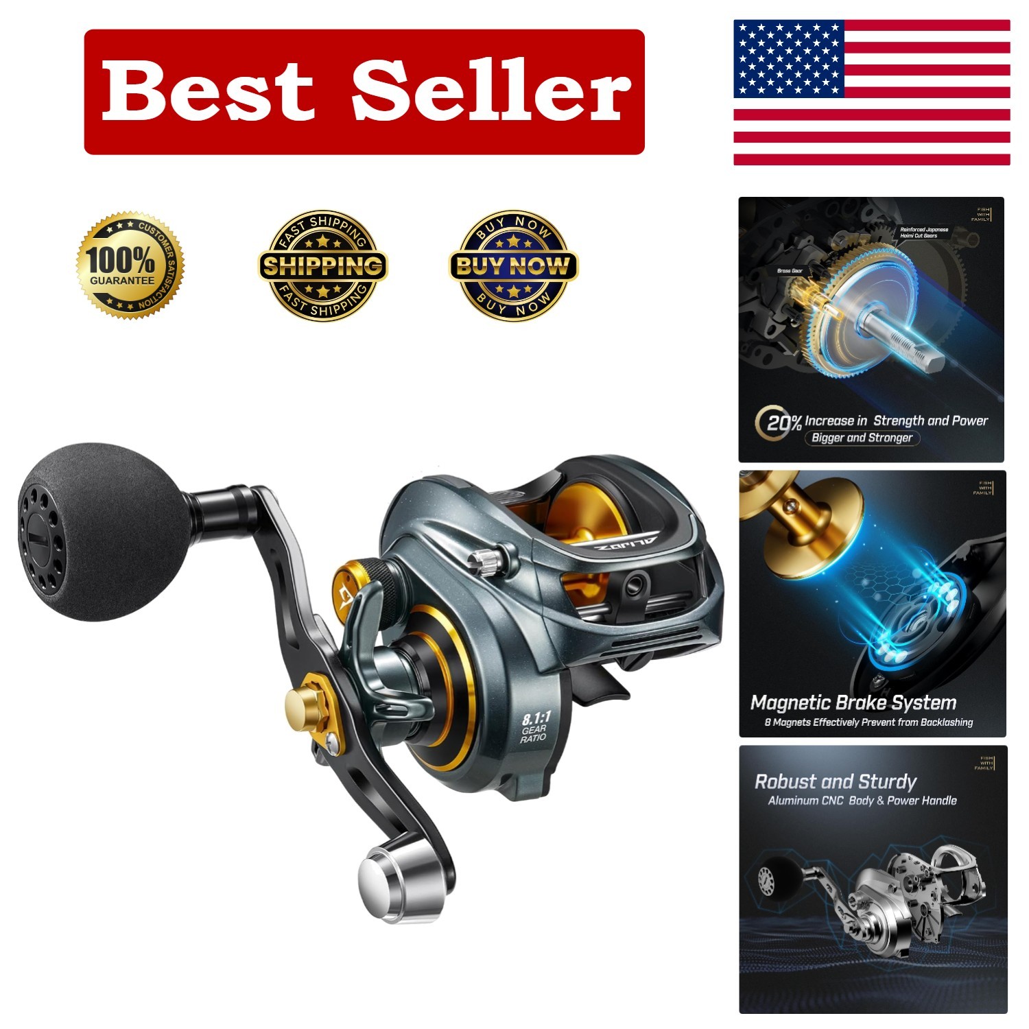 Piscifun Alijoz 300 Baitcaster Fishing Reel,Aluminum Frame Baitcasting Reel, ...