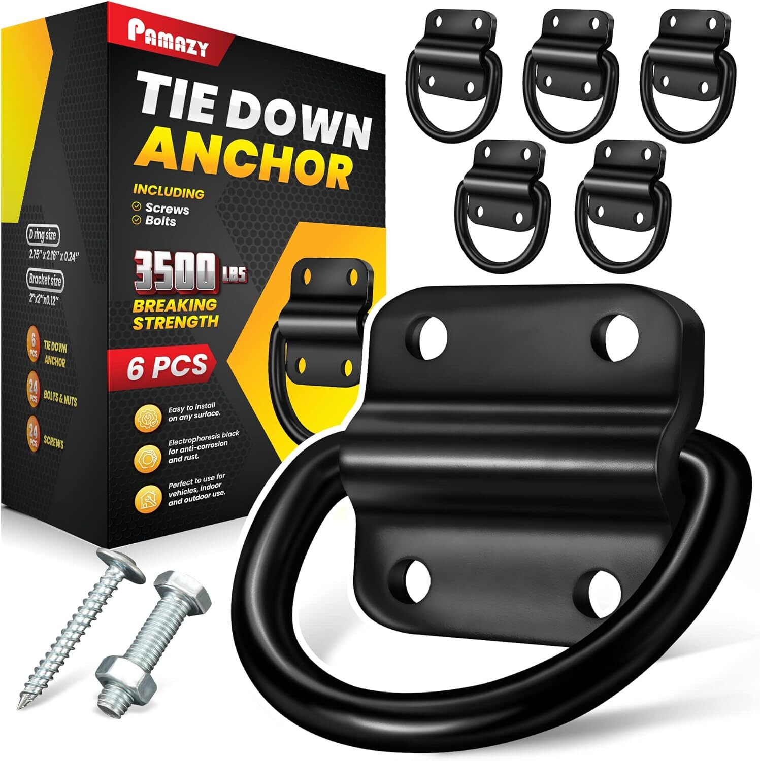 6PCS Heavy Duty Steel D Rings Tie Down Anchors Ultra Durable 3500 Pound Break...