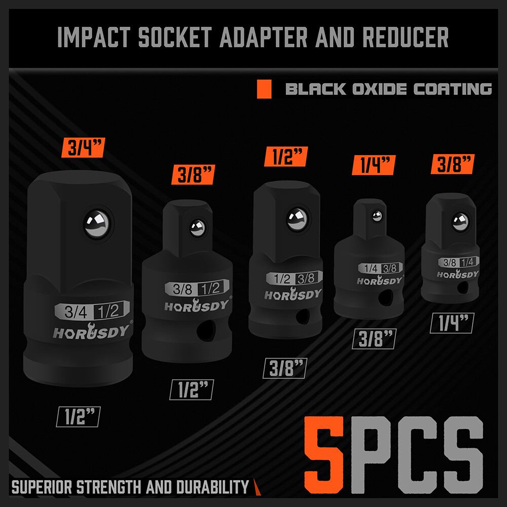 5-pack 3/8" 1/4" 1/2" 3/4" Drive Ratchet Socket Adapter Reducer Air Impact Set