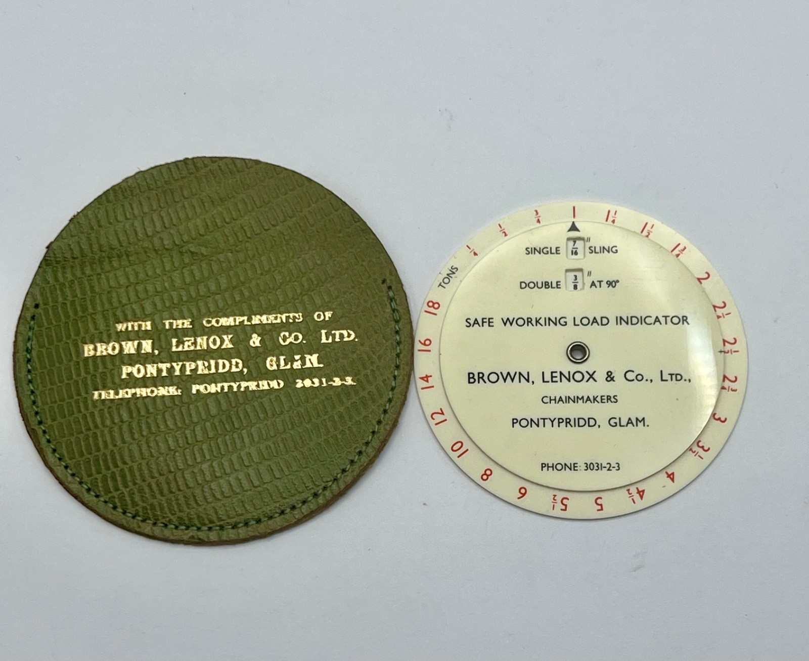 Vintage Brown Lenox Co. Chain Makers Safe Load Indicator Plastic Dial With Pouch