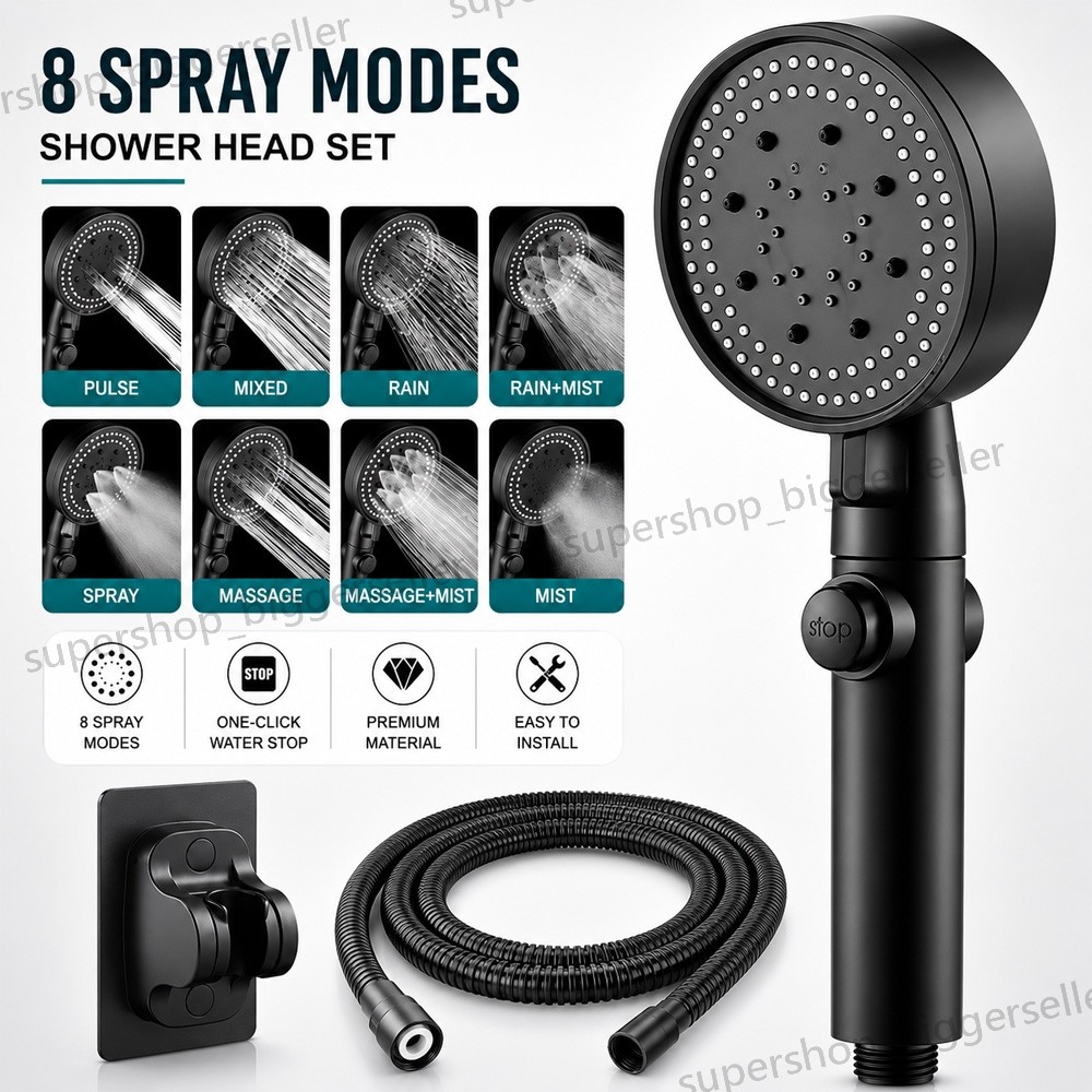 RV Shower Head Kit with 5ft Hose Camper Water Saving and High Pressure 8 Modes