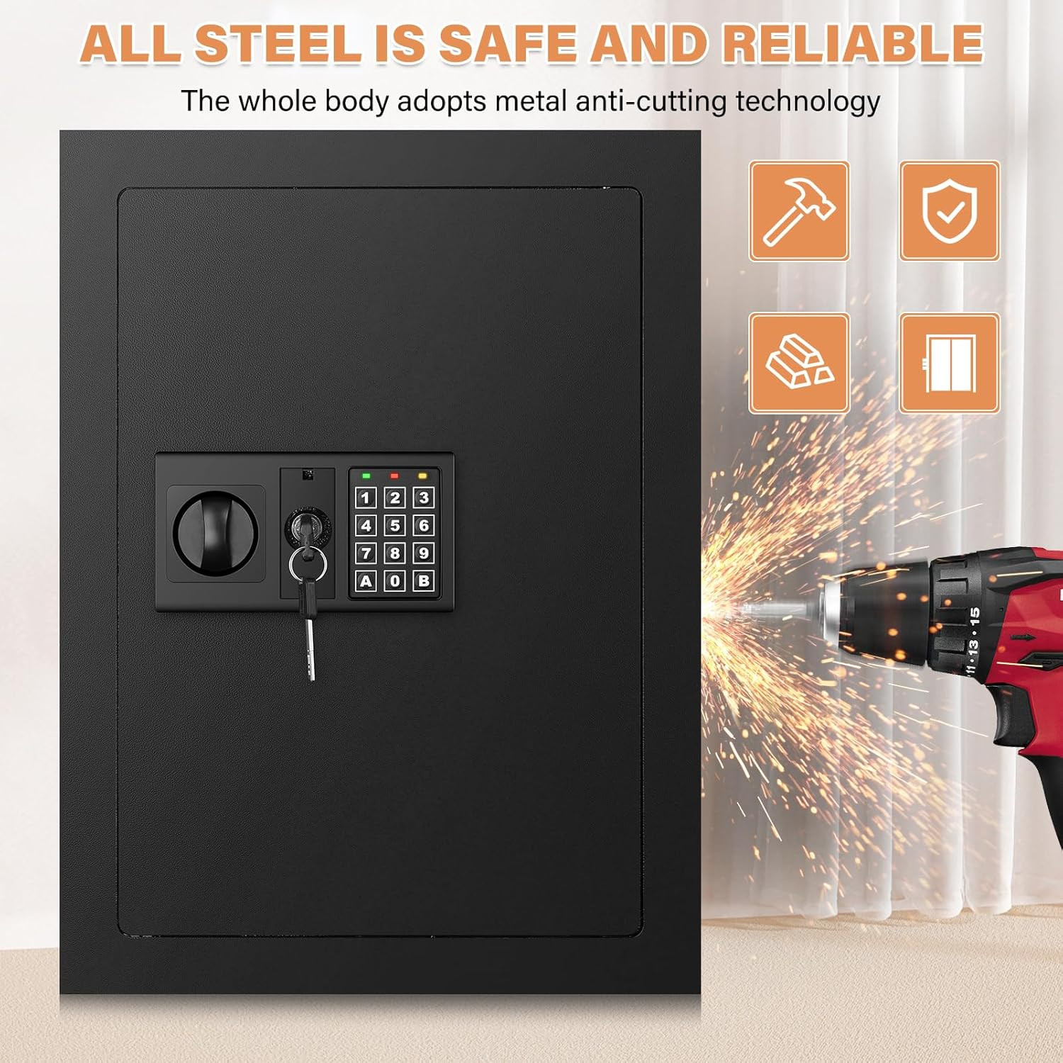 25.6" Tall Fireproof Wall Safe with Combination Lock & Removable Shelves