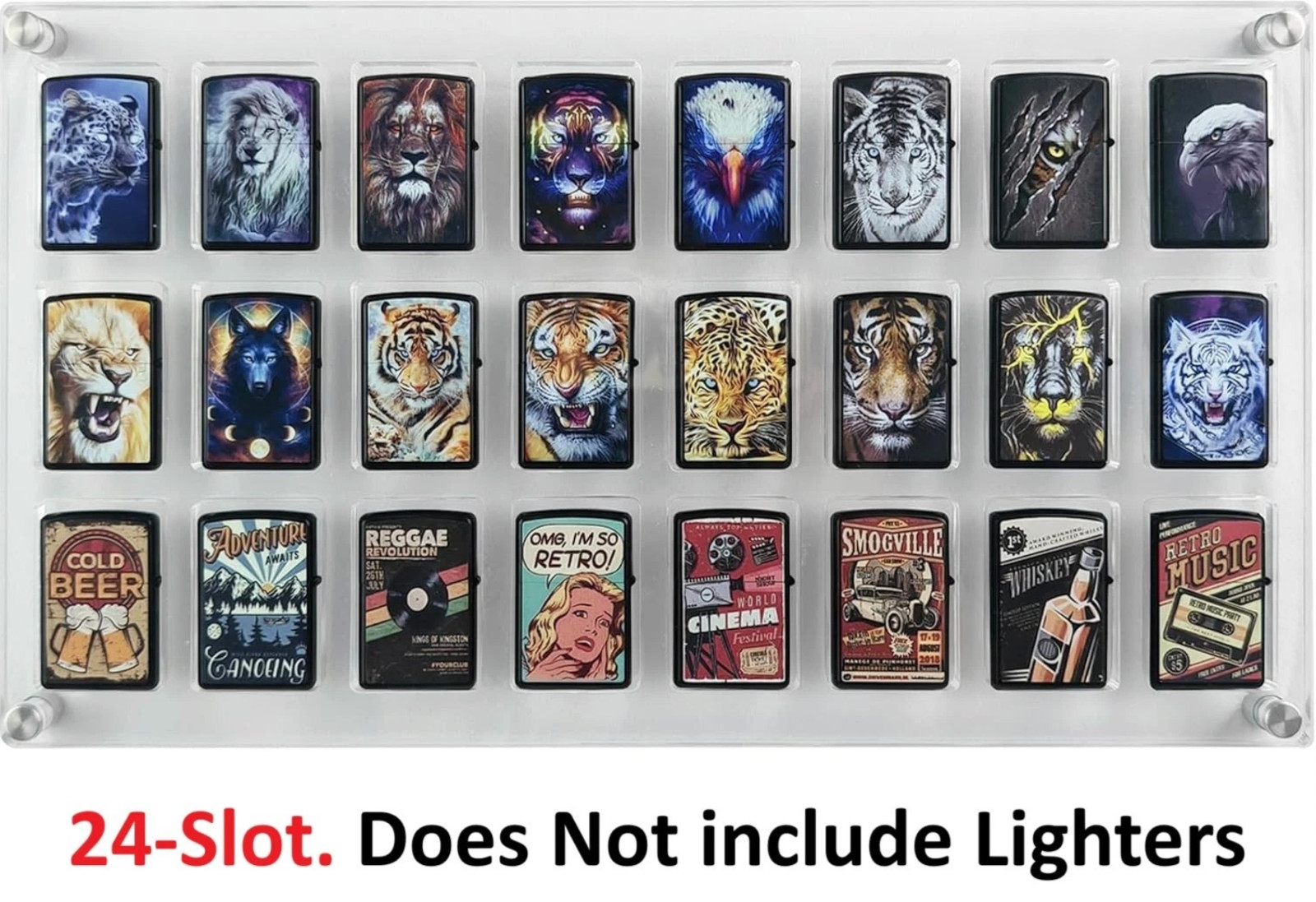 Wall Mount 24 Slot Acrylic Cabinet Display Case for Zippo Lighters Collectors
