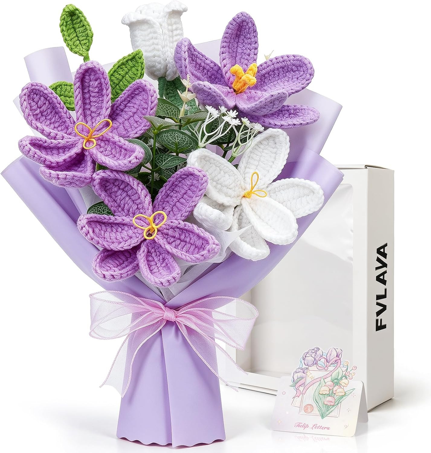 Crochet Flower Bouquet, Purple Handmade Knitted Bouquet of Flowers, Crochet Tuli