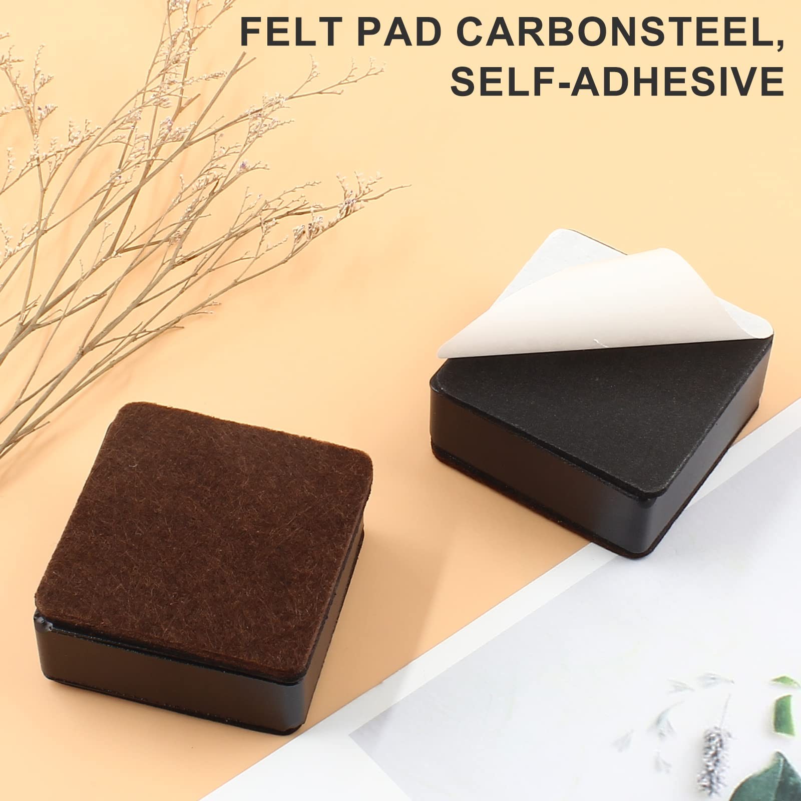 4 PCS 1.2 Inch Height Self-Adhesive Square Bed Risers Carbon Steel Solid Black