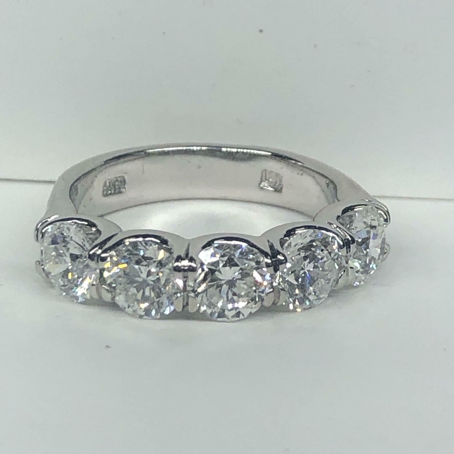 2.5ct Round Cut Moissanite Five Stone Wedding Anniversary Band White Gold Plated