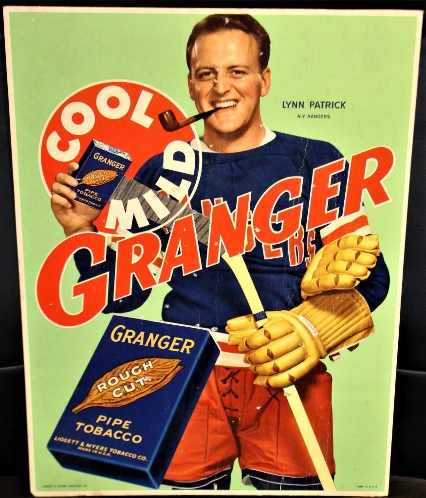 Vintage 1940's Granger Tobacco Advertising Sign Lynn Patrick New York Rangers!