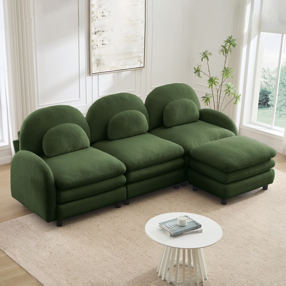 Green 3-Seat Curved Modular Sectional Sofa with Ottoman