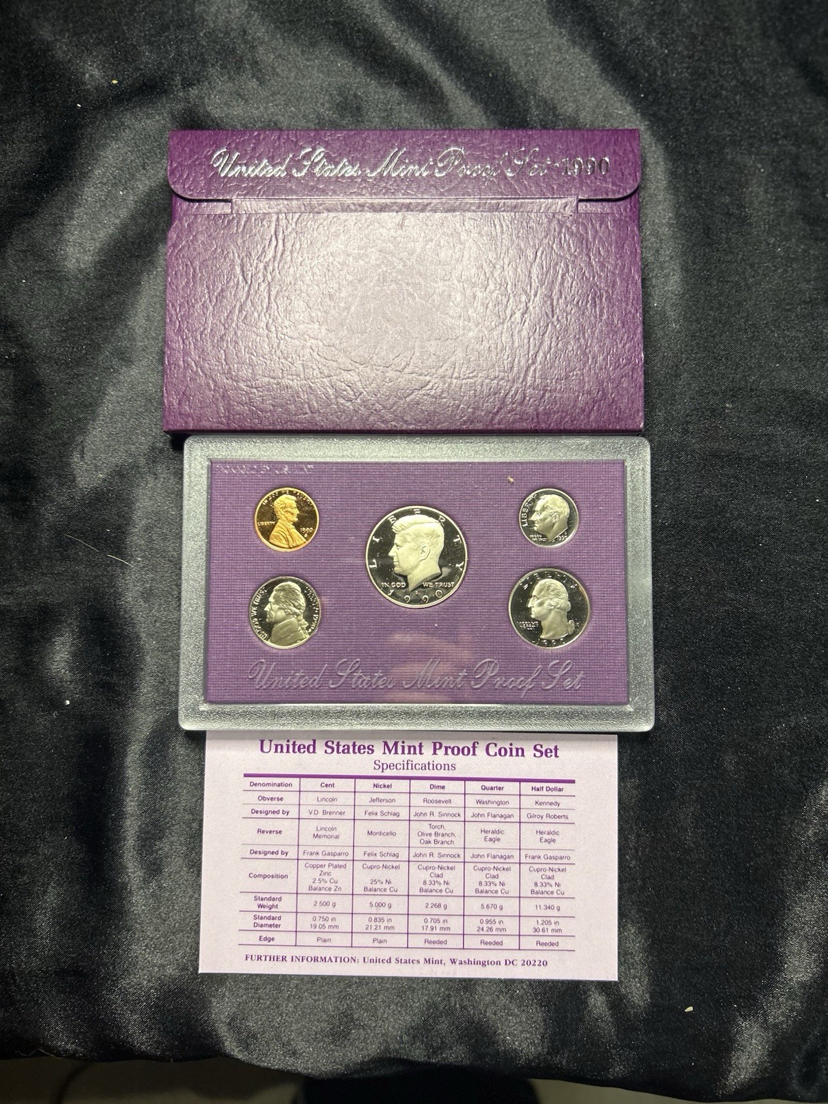 1990 United States Mint Proof Set with Certificate of Authenticity