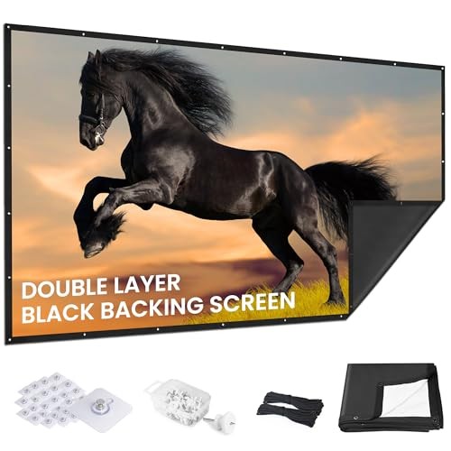 120 inch Projector Screen Upgraded- Black Backing, Straight Edges, Foldable,